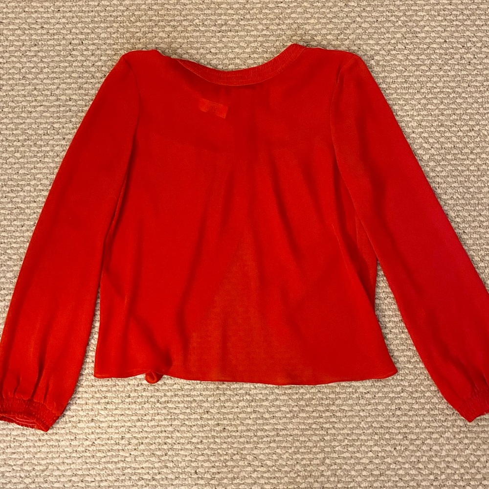 Semi sheer red long sleeve backless blouse